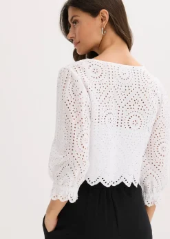 Clearance Bluse mit Lochstickerei und Puffärmeln Damen Blusen & Tuniken|Bekleidung·Jacken & Mäntel