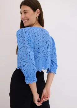 Best Bluse mit Lochstickerei und Puffärmeln Damen Bekleidung·Jacken & Mäntel|Blusen & Tuniken
