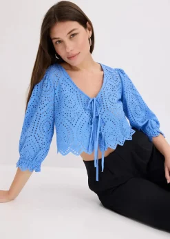 Best Bluse mit Lochstickerei und Puffärmeln Damen Bekleidung·Jacken & Mäntel|Blusen & Tuniken