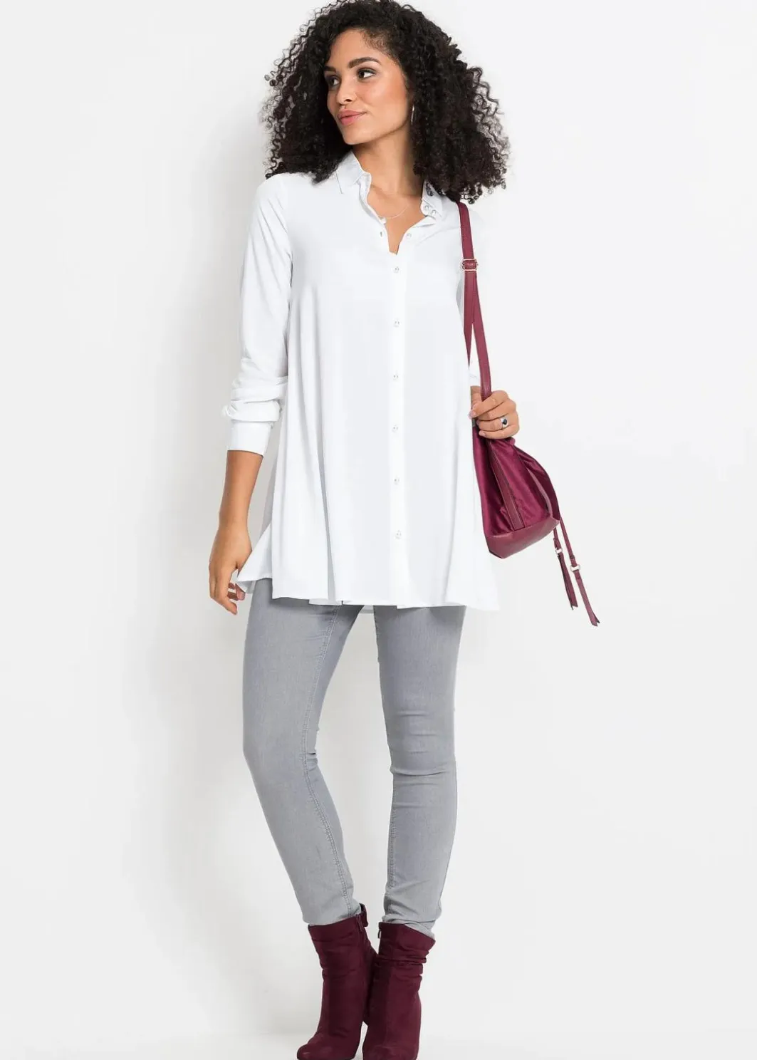 Bluse mit Perlenknopfleiste Damen Nachhaltigere Materialien|Blusen & Tuniken