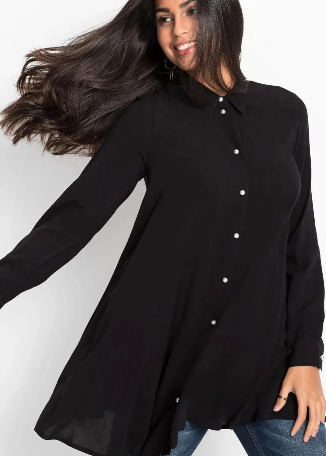 Hot Bluse mit Perlenknopfleiste Damen Bekleidung·Jacken & Mäntel|Blusen & Tuniken