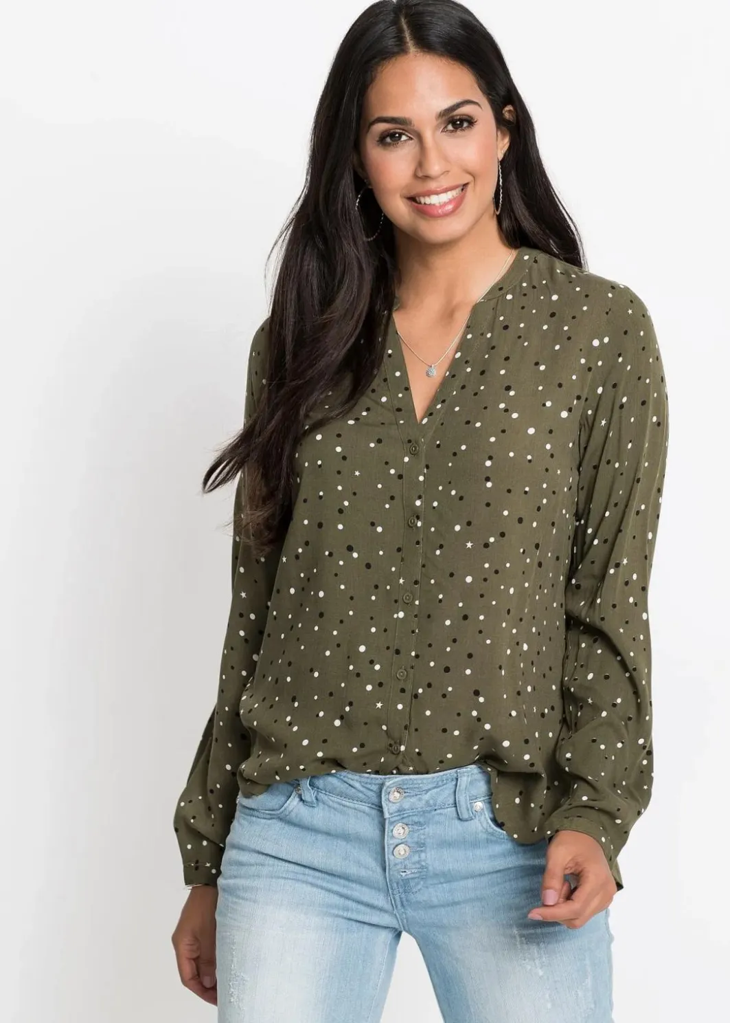 Damen bonprix Nachhaltigere Materialien|Blusen & Tuniken|Bluse mit Pünktchen