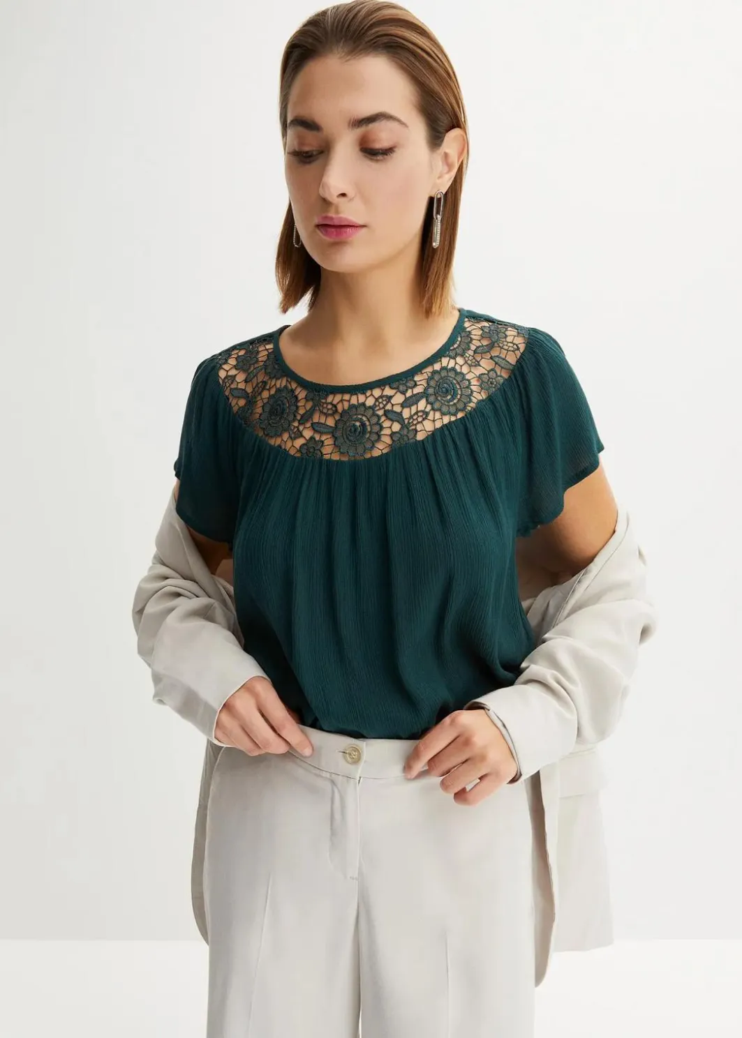 Damen bonprix Bekleidung·Jacken & Mäntel|Blusen & Tuniken|Bluse mit Spitze