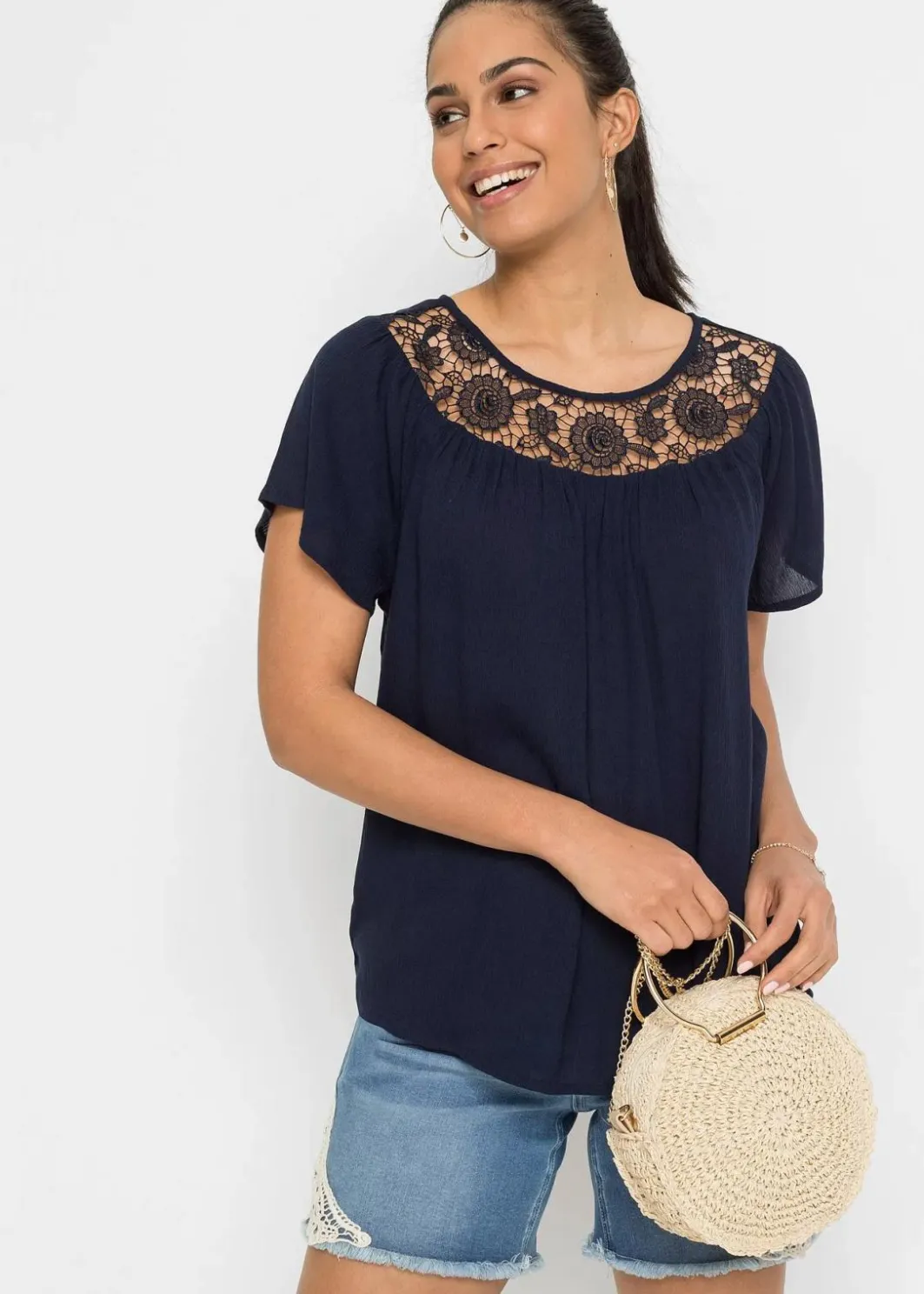Damen bonprix Nachhaltigere Materialien|Blusen & Tuniken|Bluse mit Spitze