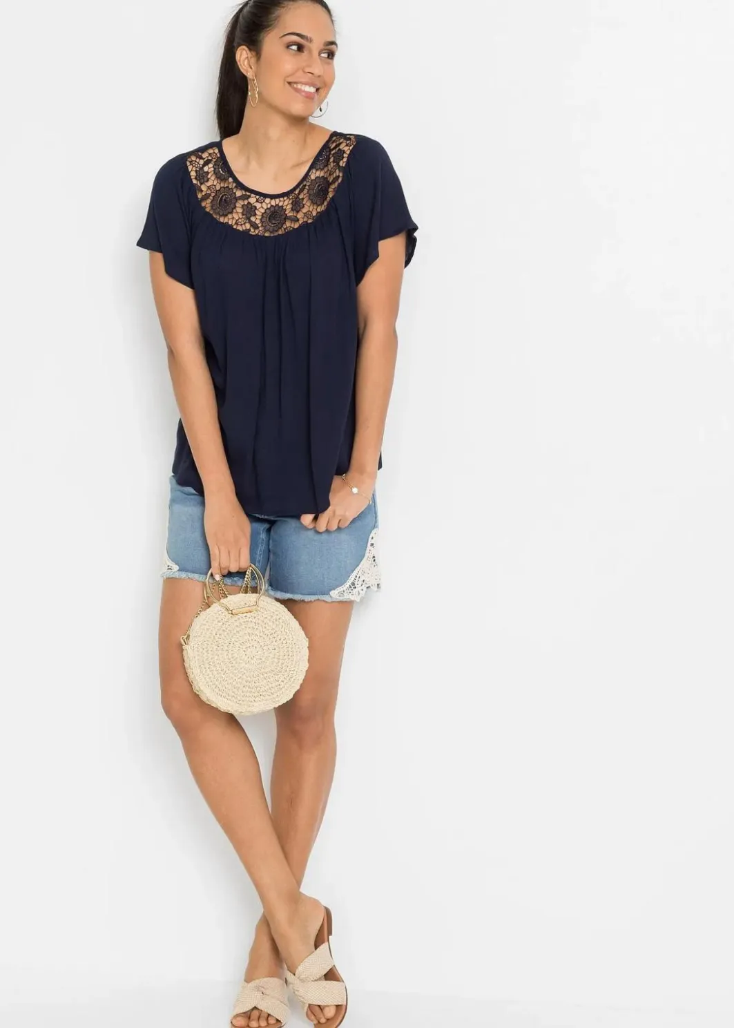 Damen bonprix Nachhaltigere Materialien|Blusen & Tuniken|Bluse mit Spitze
