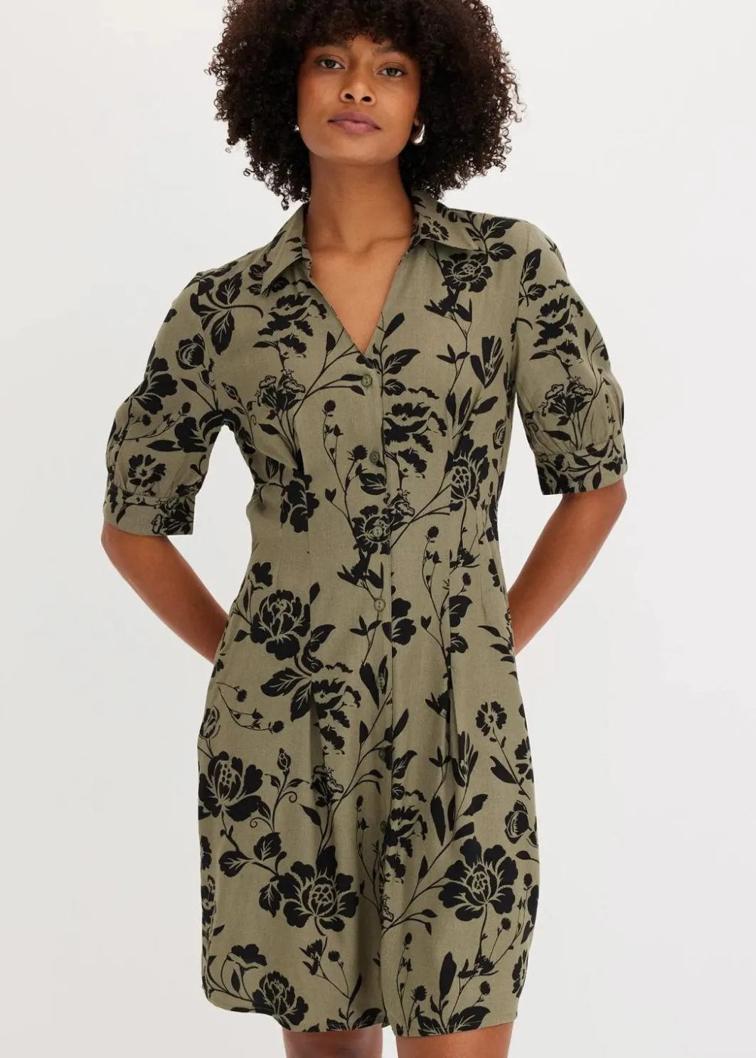 Damen bonprix Kleider|Kurzgrößen|Blusenkleid aus fließender Viskose