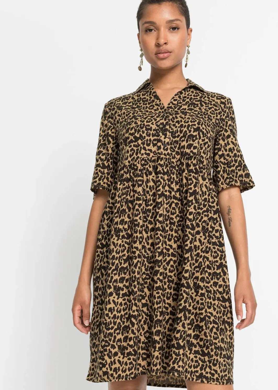 Damen bonprix Kleider|Nachhaltigere Materialien|Blusenkleid aus fließender Viskose