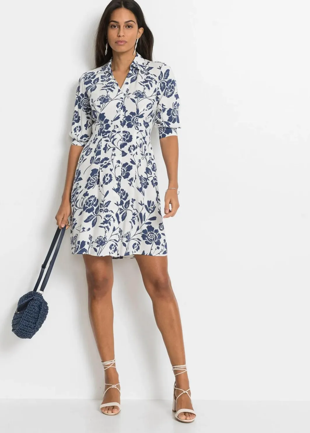 Damen bonprix Kleider|Kurzgrößen|Blusenkleid aus fließender Viskose
