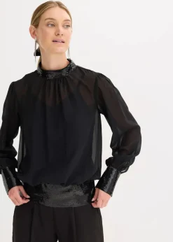 New Blusenshirt aus feinem Tüll mit Pailletten Damen Bekleidung·Jacken & Mäntel|Festliche Mode