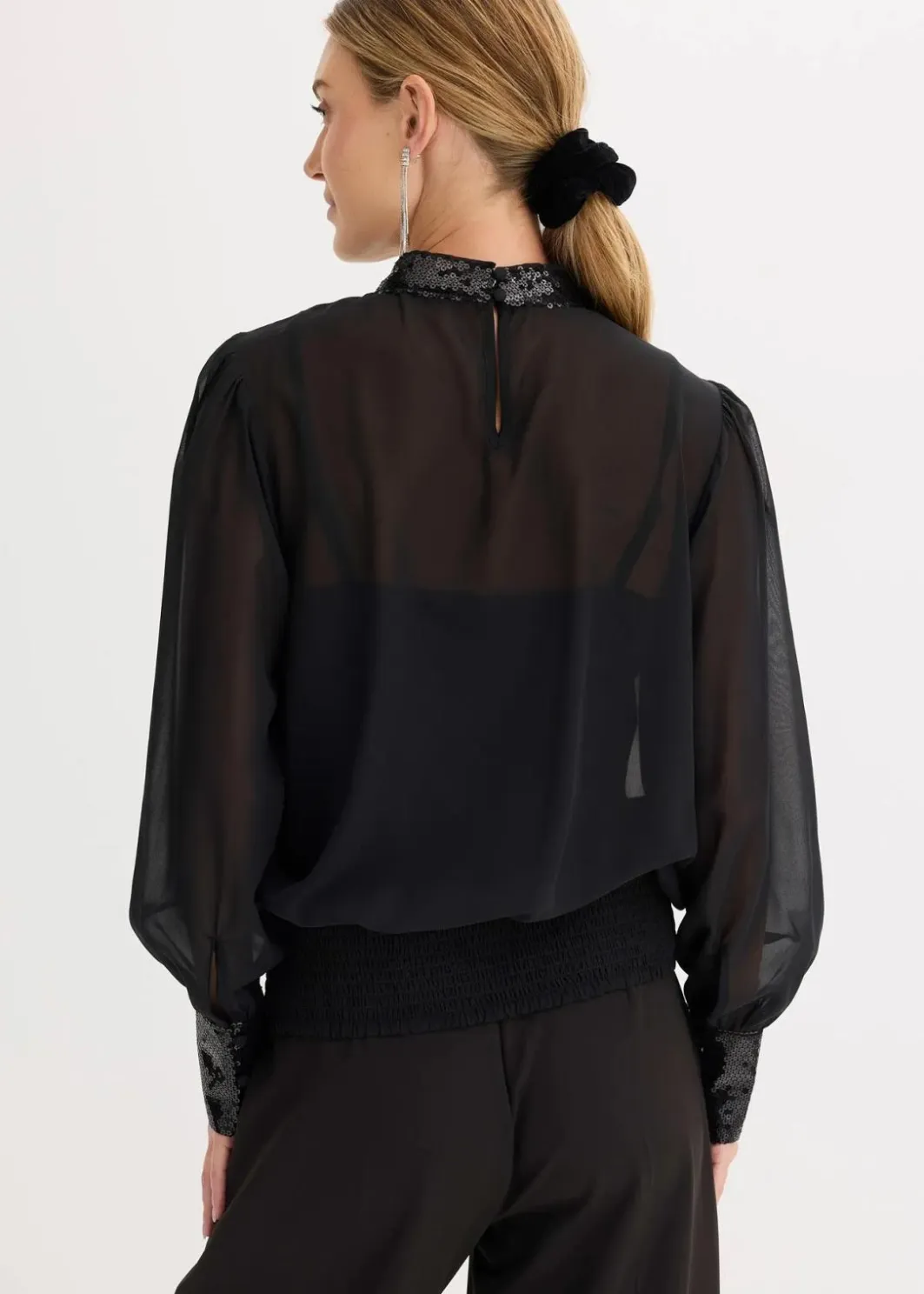 New Blusenshirt aus feinem Tüll mit Pailletten Damen Bekleidung·Jacken & Mäntel|Festliche Mode