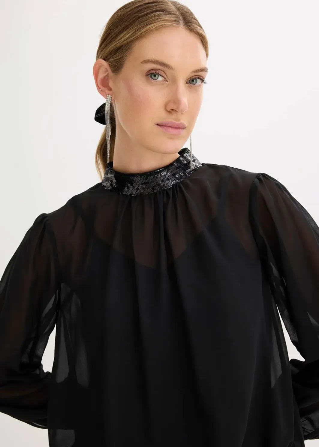 New Blusenshirt aus feinem Tüll mit Pailletten Damen Bekleidung·Jacken & Mäntel|Festliche Mode