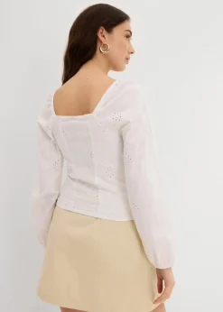Sale Blusenshirt mit Lochstickerei aus reiner Baumwolle Damen Blusen & Tuniken