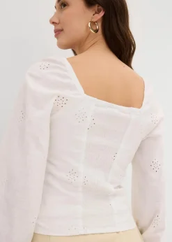 Sale Blusenshirt mit Lochstickerei aus reiner Baumwolle Damen Blusen & Tuniken