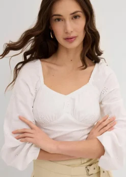 Sale Blusenshirt mit Lochstickerei aus reiner Baumwolle Damen Blusen & Tuniken