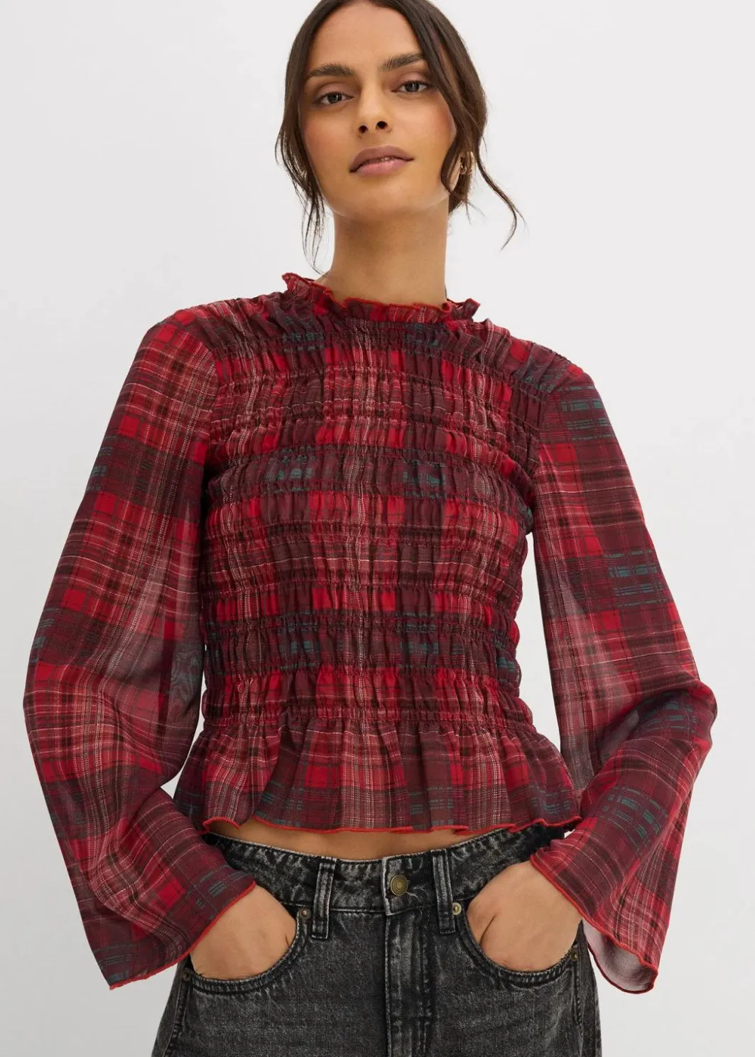 Damen bonprix Blusen & Tuniken|Blusenshirt mit Smokeinsatz