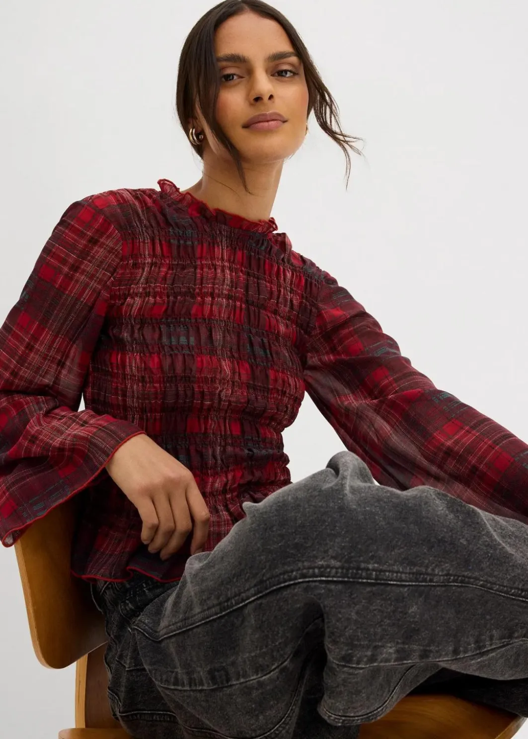 Damen bonprix Blusen & Tuniken|Blusenshirt mit Smokeinsatz
