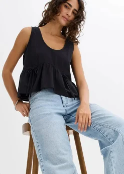 Damen bonprix Nachhaltigere Materialien|Shirts & Tops|Blusentop aus luftigem Leinen-Mix