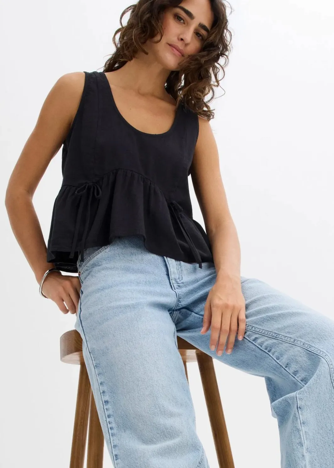 Damen bonprix Nachhaltigere Materialien|Shirts & Tops|Blusentop aus luftigem Leinen-Mix