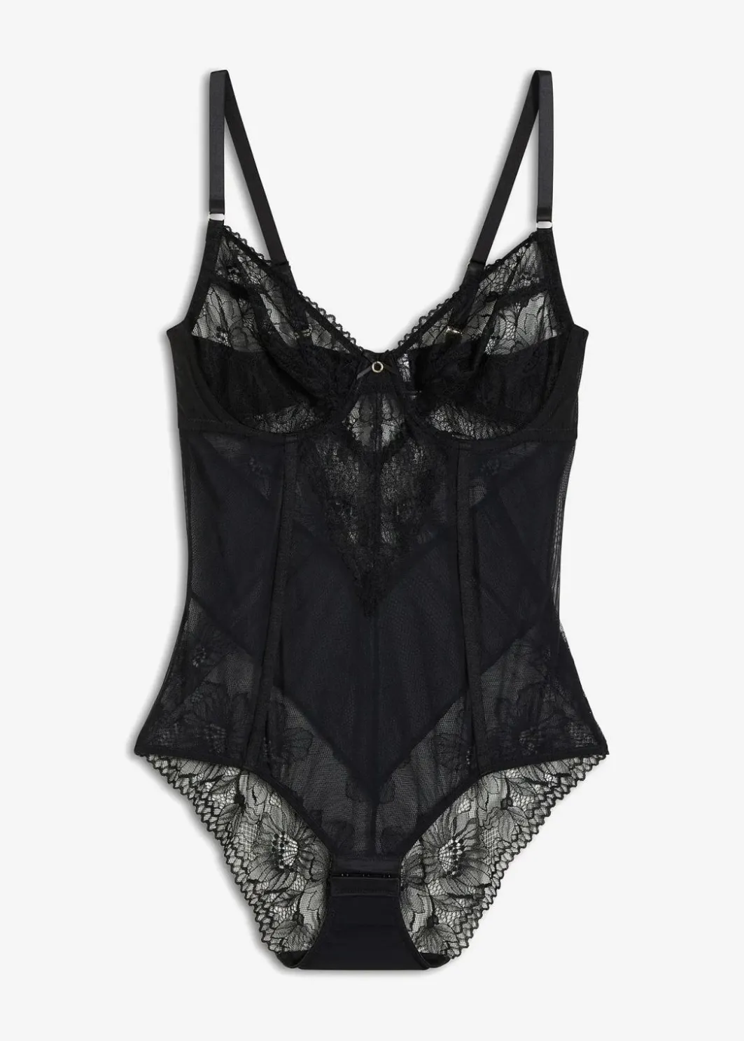 Damen bonprix Große Cups D-H|Nachhaltigere Materialien|Body mit floraler Spitze