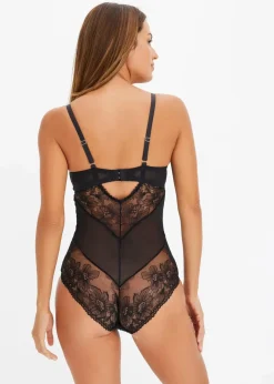 Damen bonprix Große Cups D-H|Nachhaltigere Materialien|Body mit floraler Spitze