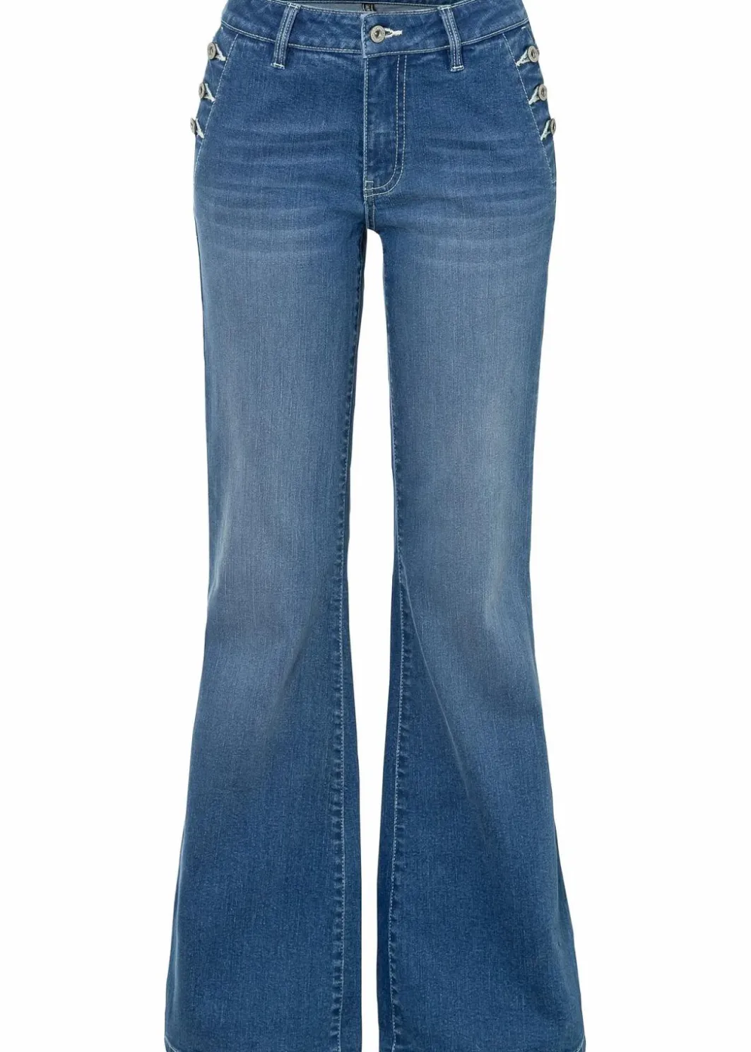 Damen bonprix Kurzgrößen|Bekleidung·Shirts & Tops|Bootcut Jeans Mid Waist, Bio-Baumwolle