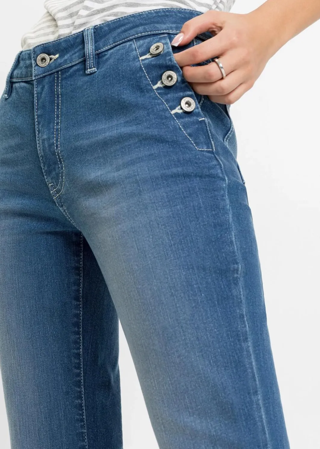 Damen bonprix Kurzgrößen|Bekleidung·Shirts & Tops|Bootcut Jeans Mid Waist, Bio-Baumwolle