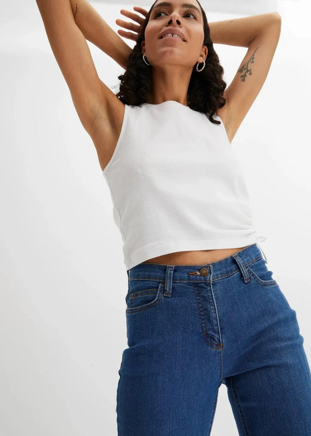 Damen bonprix Jeans|Kurzgrößen|Bootcut Jeans Mid Waist, Stretch