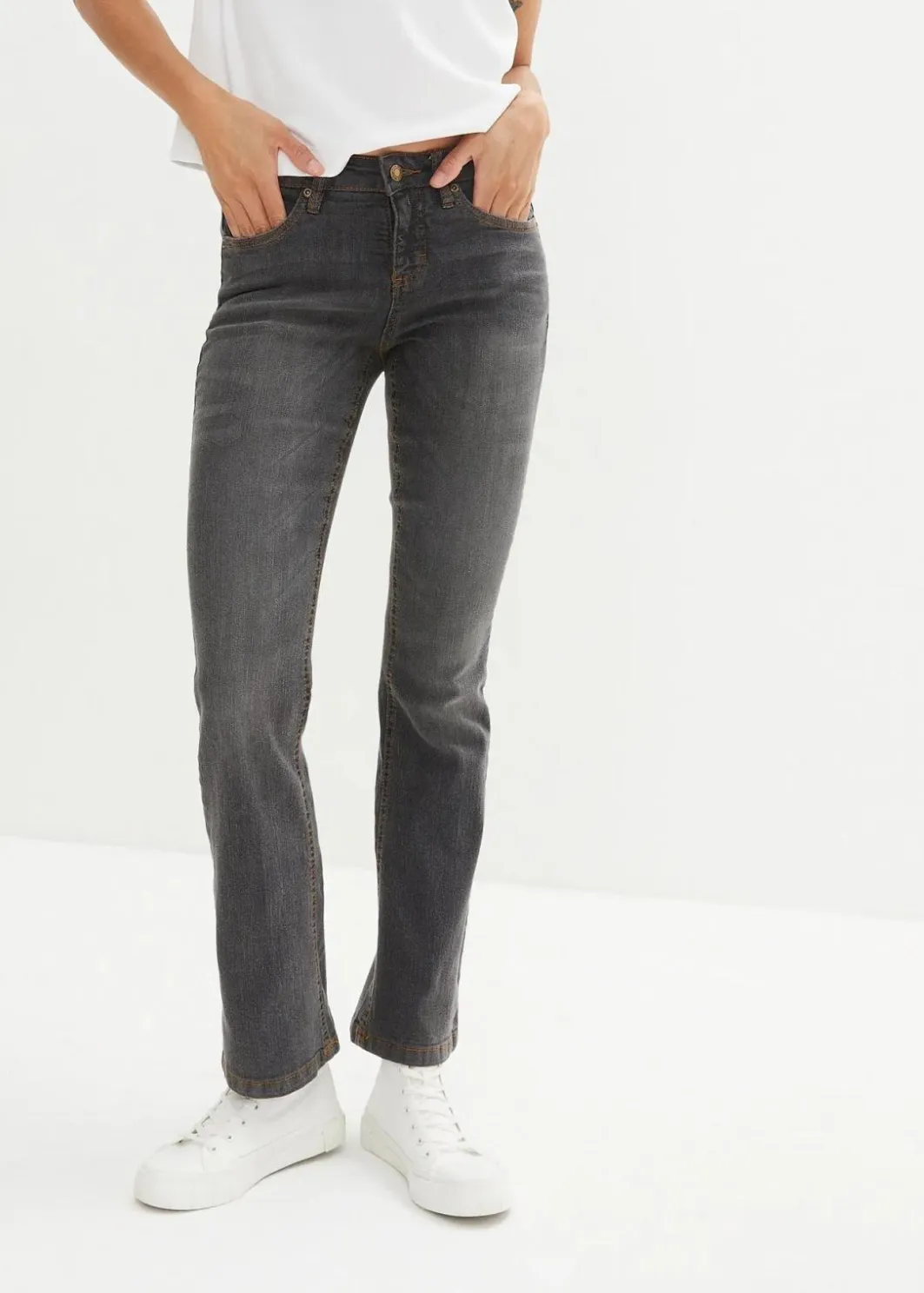 Damen bonprix Jeans|Kurzgrößen|Bootcut Jeans Mid Waist, Stretch