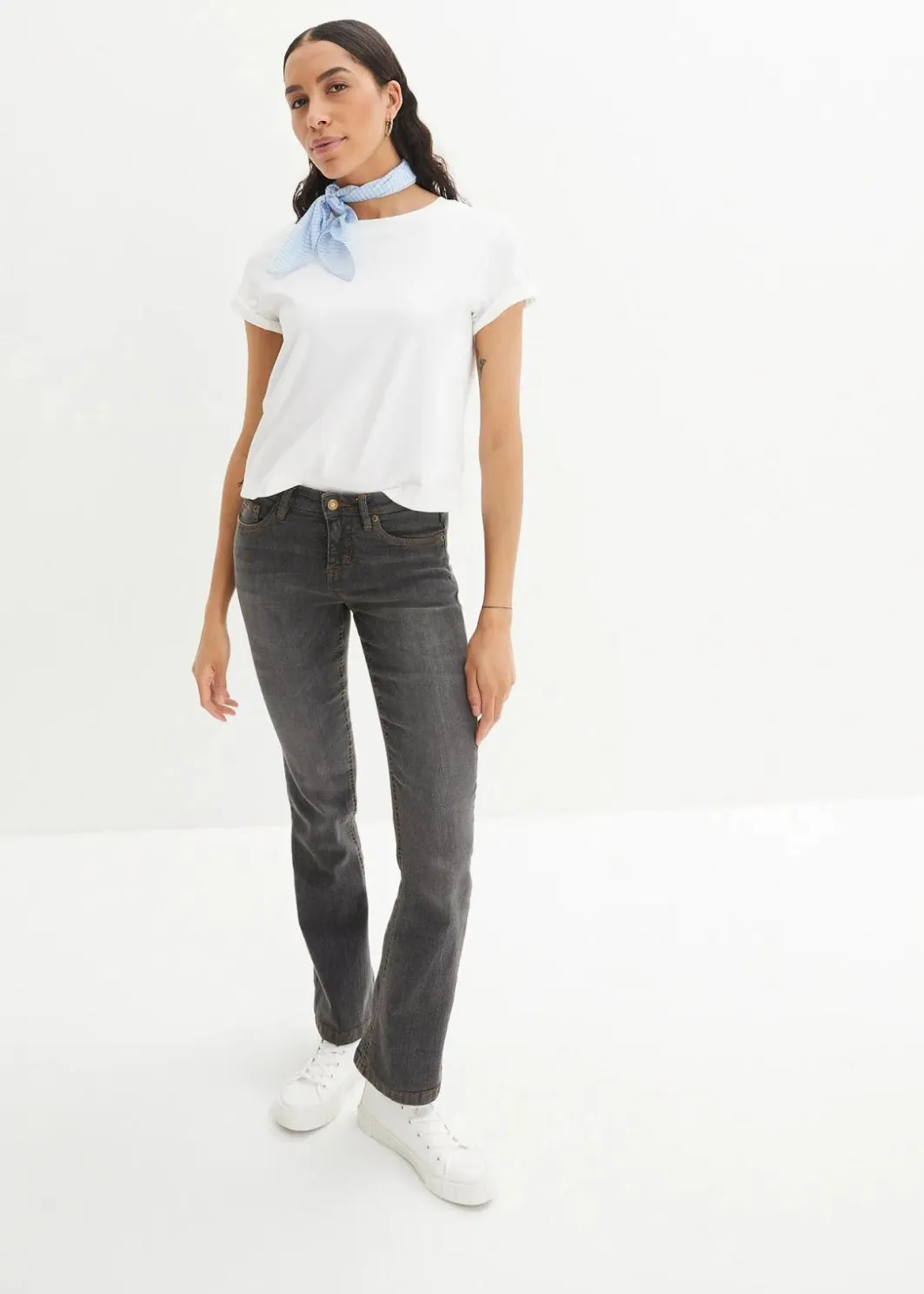 Damen bonprix Jeans|Kurzgrößen|Bootcut Jeans Mid Waist, Stretch