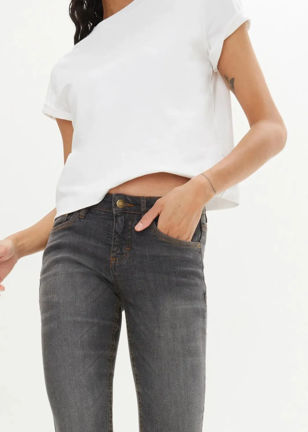 Damen bonprix Jeans|Kurzgrößen|Bootcut Jeans Mid Waist, Stretch