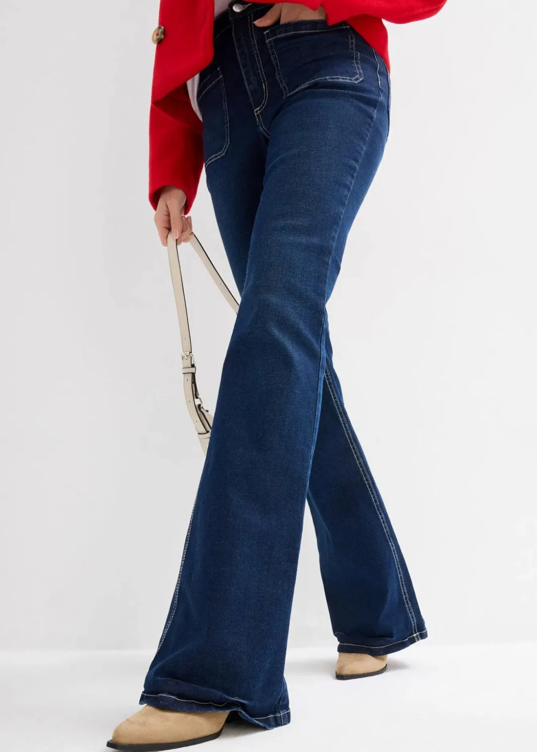 Damen bonprix Kurzgrößen|Bekleidung·Shirts & Tops|Bootcut-Jeans High Waist, Stretch Full Length