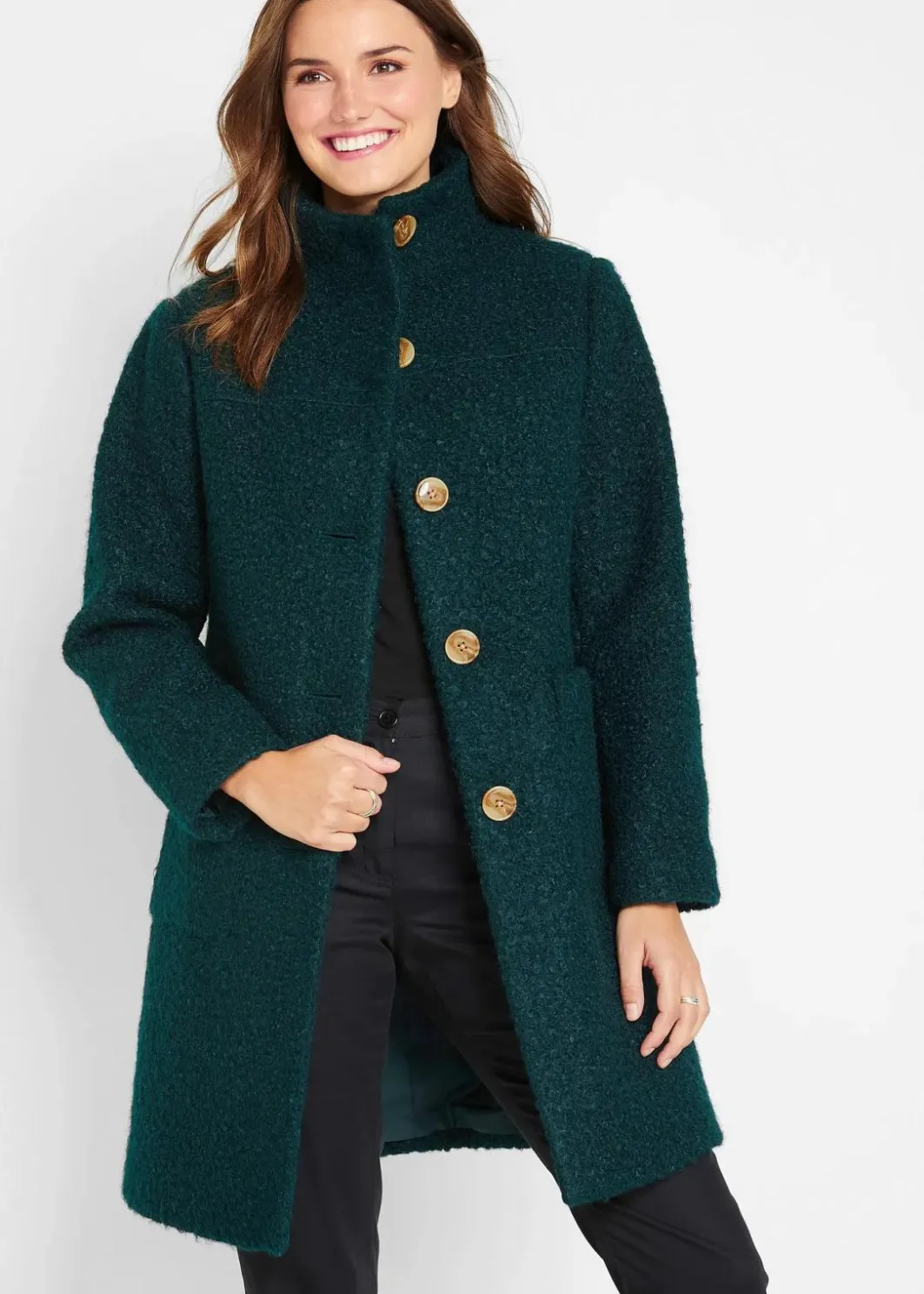 Damen bonprix Bekleidung·Hosen|Nachhaltigere Materialien|Bouclé-Mantel mit Taschen