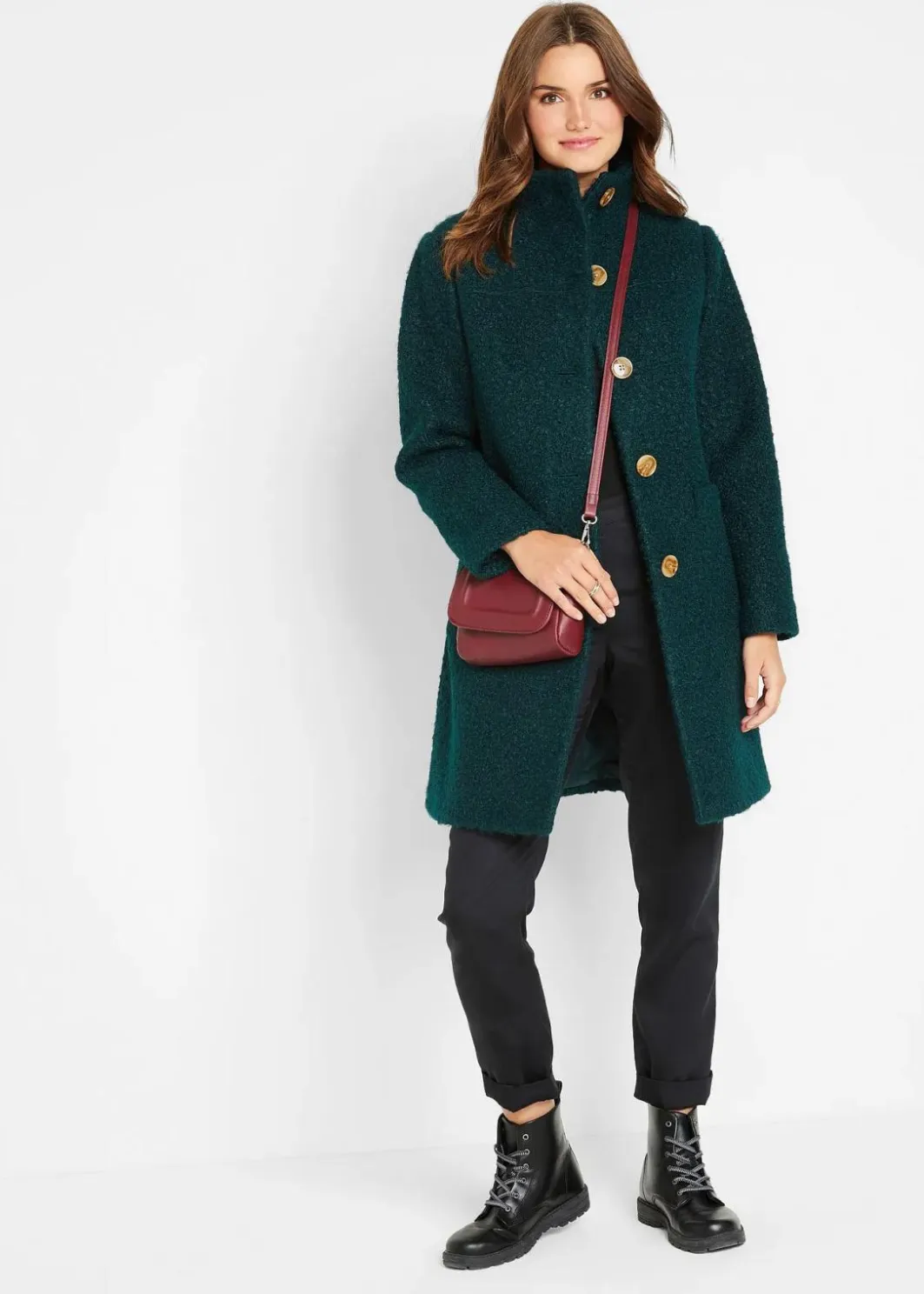 Damen bonprix Bekleidung·Hosen|Nachhaltigere Materialien|Bouclé-Mantel mit Taschen