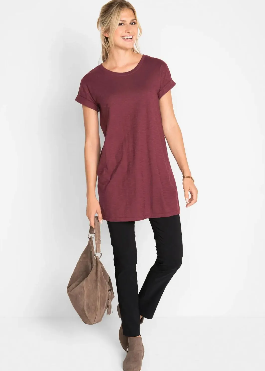 Damen bonprix Shirts & Tops|Basics|Boxy-Longshirt mit kurzen Ärmeln