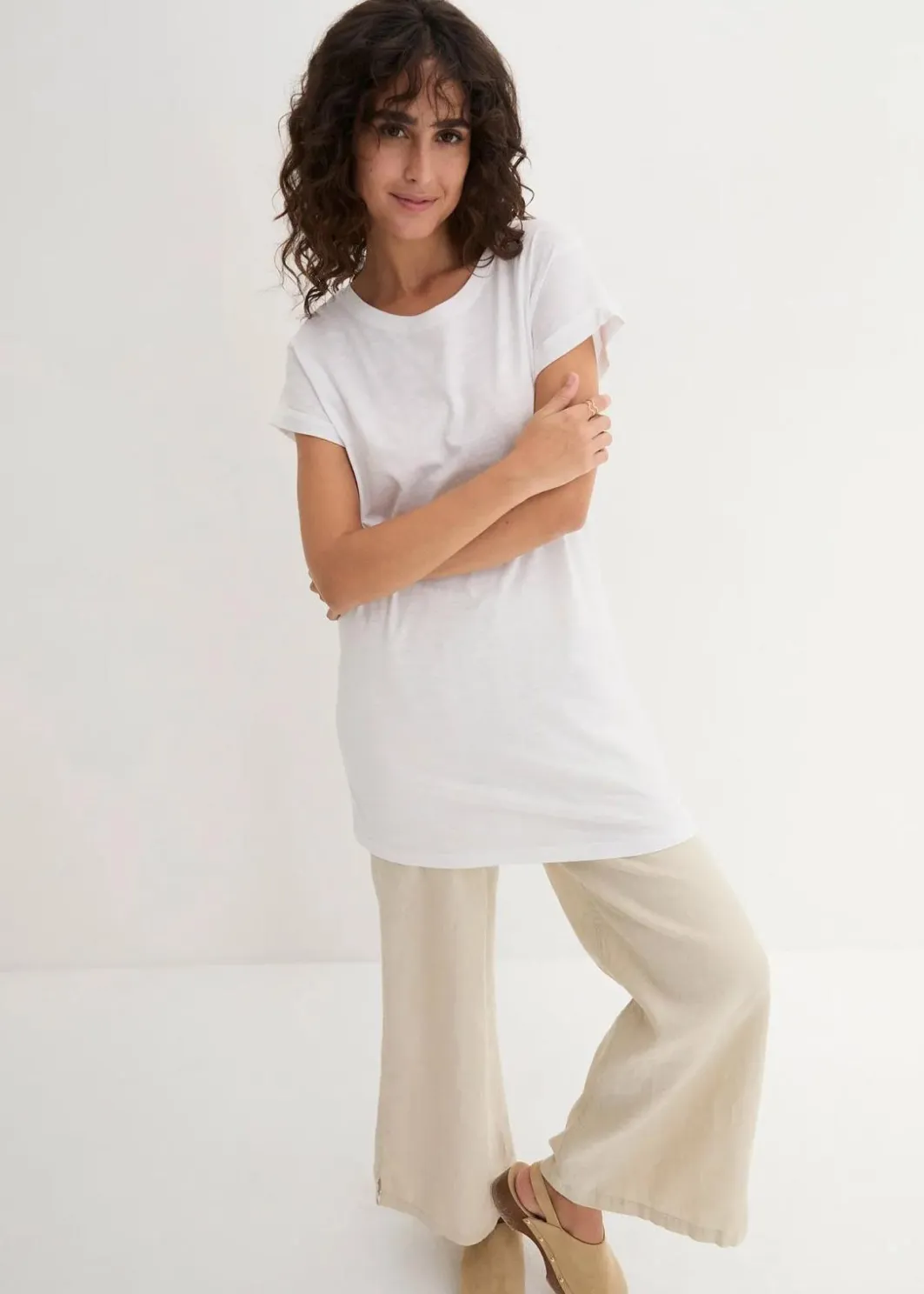 Damen bonprix Shirts & Tops|Basics|Boxy-Longshirt mit kurzen Ärmeln