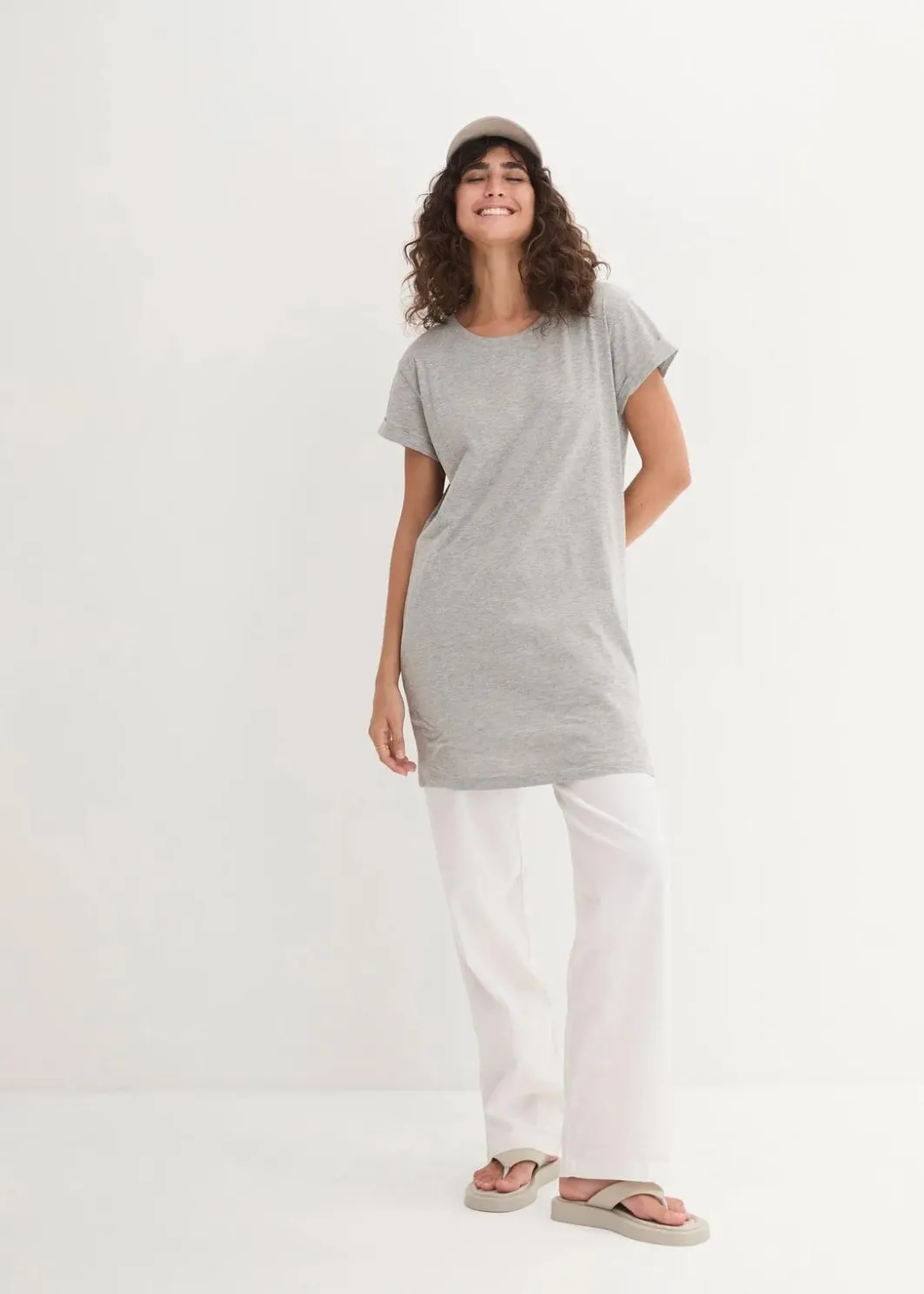Damen bonprix Shirts & Tops|Basics|Boxy-Longshirt mit kurzen Ärmeln