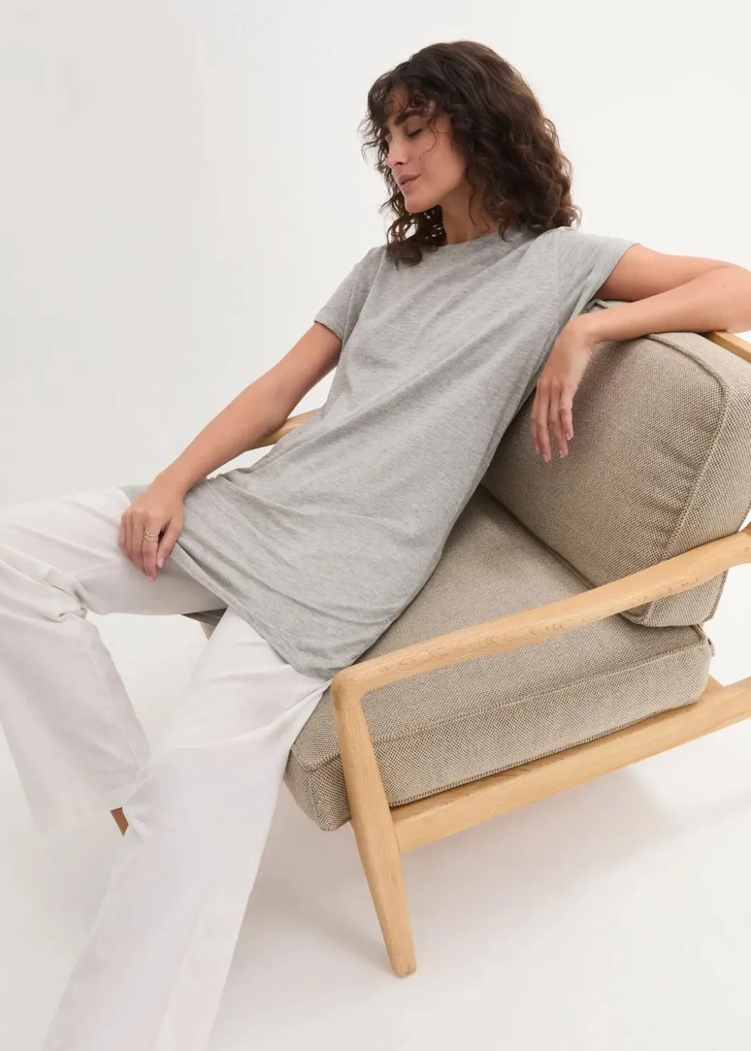 Damen bonprix Shirts & Tops|Basics|Boxy-Longshirt mit kurzen Ärmeln