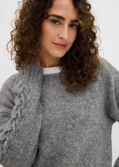 Damen bonprix Bekleidung·Umstandsmode|Bekleidung·Jeans|Boxy-Pullover mit geflochtenen Ärmeln