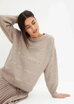 Damen bonprix Pullover & Strickjacken|Bekleidung·Jeans|Boxy-Pullover mit Pailletten