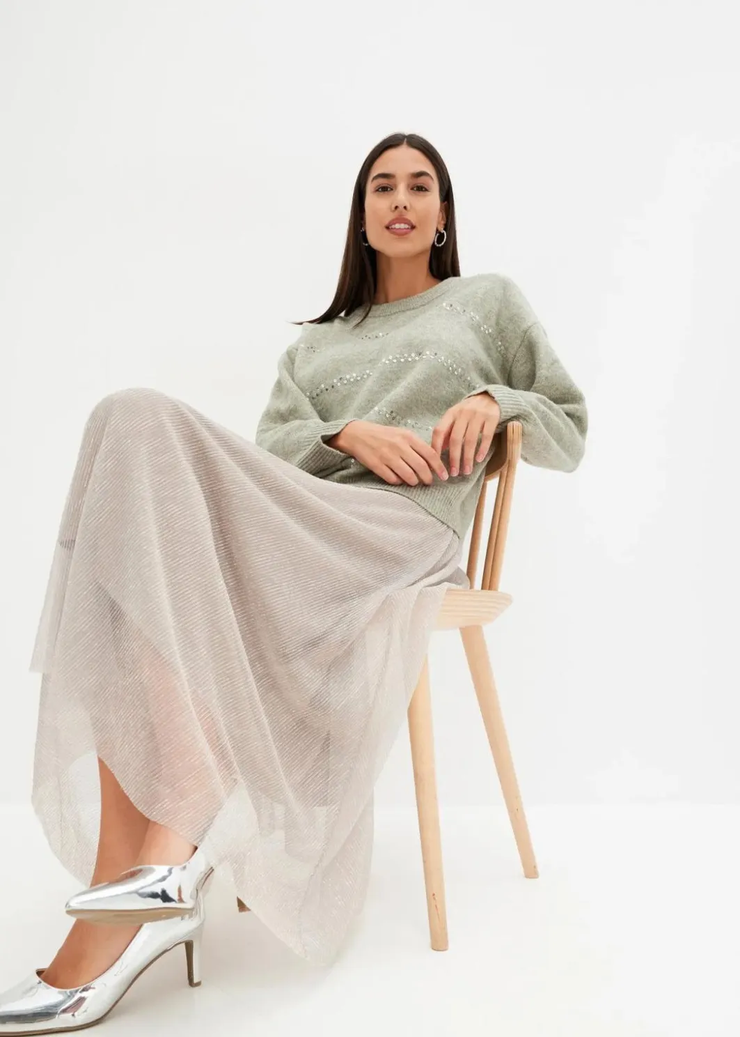 Damen bonprix Bekleidung·Umstandsmode|Strickmode|Boxy-Pullover mit Pailletten