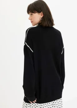 Boxy-Pullover mit Zierstich aus Viskose-Mix Damen Strickmode|Pullover & Strickjacken