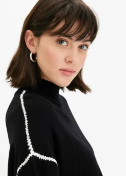 Boxy-Pullover mit Zierstich aus Viskose-Mix Damen Strickmode|Pullover & Strickjacken