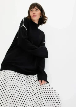 Boxy-Pullover mit Zierstich aus Viskose-Mix Damen Strickmode|Pullover & Strickjacken
