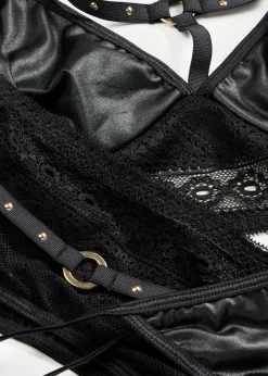 Discount Bralette+String+Strapshalter mit Wetlook (3-tlg.Set) Damen Wäsche·Erotikwäsche|Erotikwäsche
