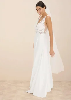 Best Brautkleid aus glänzendem Satin mit Blumen-Applikation Damen Bekleidung·Pullover & Strickjacken|Kleider