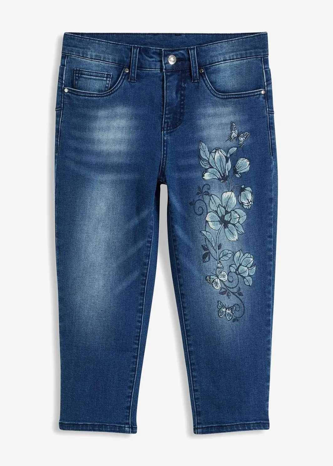 Hot Capri Jeans Mid Waist, Schmetterlingsdruck Damen Jeans