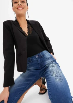 Hot Capri Jeans Mid Waist, Schmetterlingsdruck Damen Jeans