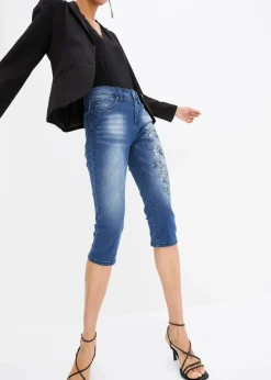 Hot Capri Jeans Mid Waist, Schmetterlingsdruck Damen Jeans