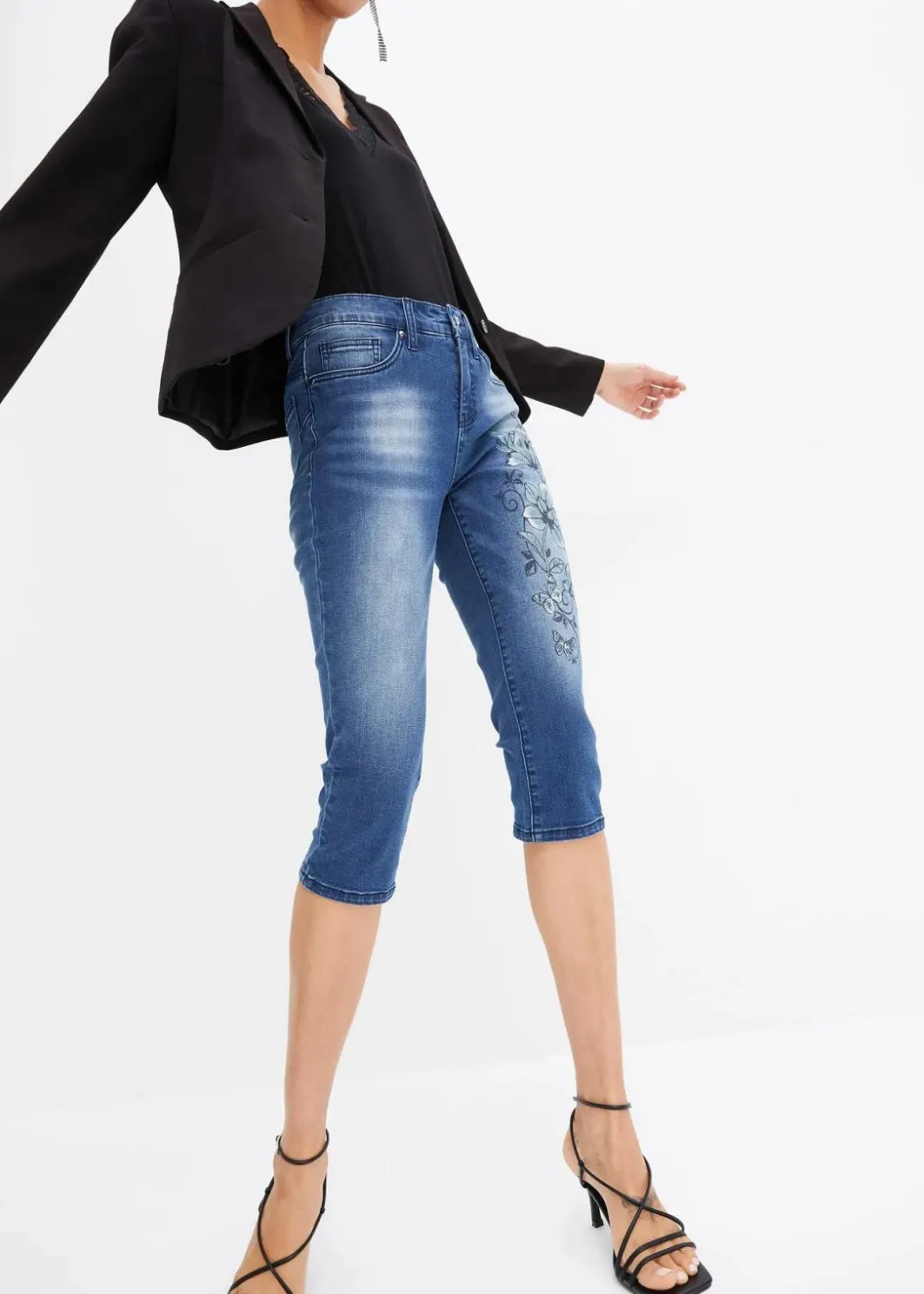 Hot Capri Jeans Mid Waist, Schmetterlingsdruck Damen Jeans