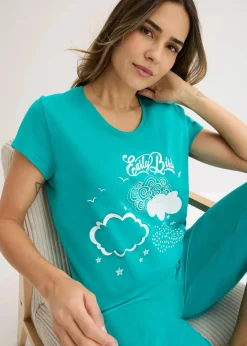 Damen bonprix Wäsche·Nachtwäsche|Nachhaltigere Materialien|Capri Pyjama aus reiner Bio-Baumwolle